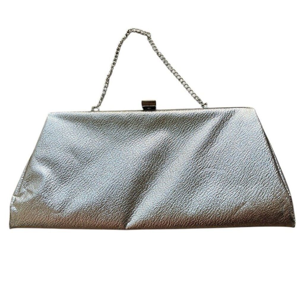 Silver Sparkle Evening Clutch Purse W Chain Handle Evening Bag Hollywood Glamour